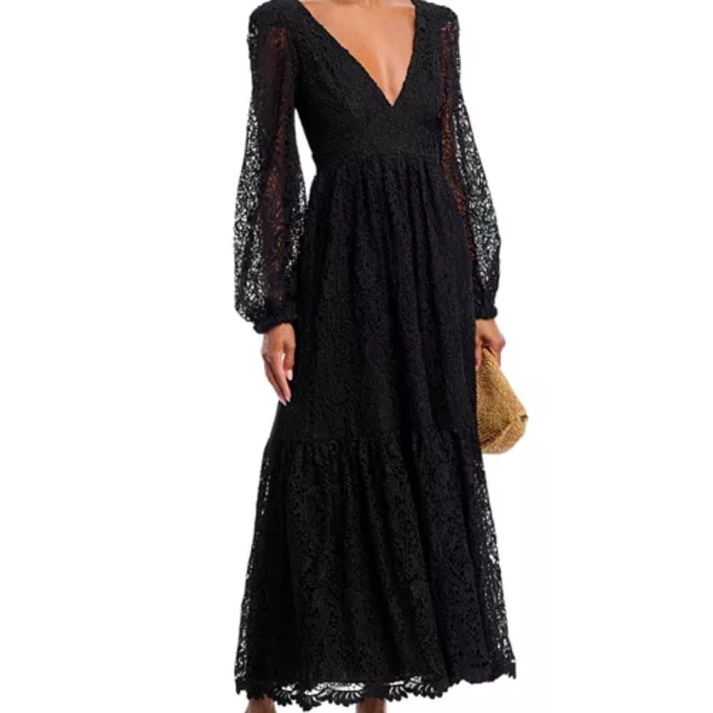 Aqua Black Lace Long Sleeve Dress